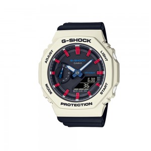 Casio G-Shock Women GMA-S2100WT-7A2 White Red Resin Band Watch