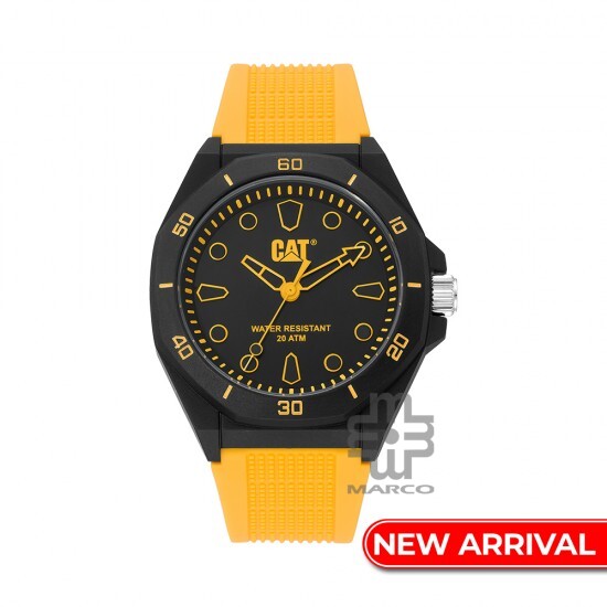 CAT OCTA-SHIELD JA-110-27-117 Yellow Silicone Band Analog Watch | 10 ATM | 43 MM | 2Y Warranty