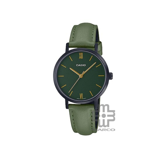 Casio General LTP-VT02BL-3A Green Leather Band Women Watch Casio General LTP-VT02BL-3A Green Leather Band Women Watch