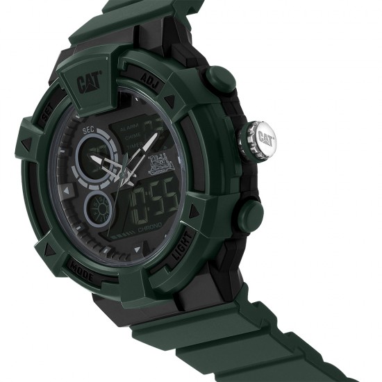 CAT DUALMODE MI-165-23-133 Green Rubber Band Analog Watch | 10 ATM | 47 MM | 2Y Warranty