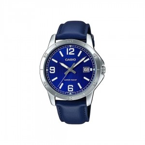 Casio General MTP-V004L-2B Navy Blue Leather Band Men Watch
