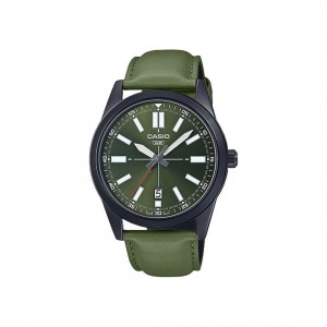 Casio General MTP-VD02BL-3E Green Leather Band Men Watch