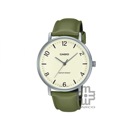 Casio General MTP-VT03L-7B Green Leather Band Men Watch