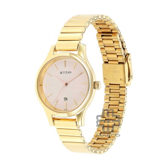 Titan Karishma 2679YM01 Beige Dial Golden Stainless Steel Strap Quartz Women's Watch