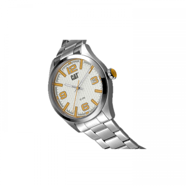 Caterpillar H-Dial QA-141-11-237 White Yellow Stainless Steel Analog Watch | 100M | 44MM | 2Y Warranty
