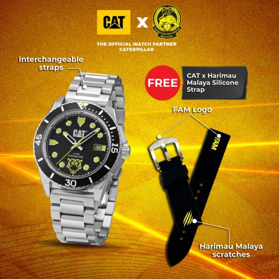 CAT x Harimau Malaya FAM 2.0 Limited Edition Men Watch QC-141-11-117F | Analog | Stainless Steel Strap | 2 Yrs Warranty