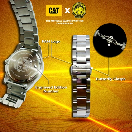 CAT x Harimau Malaya FAM 2.0 Limited Edition Men Watch QC-141-11-117F | Analog | Stainless Steel Strap | 2 Yrs Warranty CAT x Harimau Malaya FAM 2.0 Limited Edition Men Watch QC-141-11-117F | Analog | Stainless Steel Strap | 2 Yrs Warranty