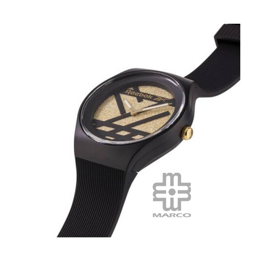 REEBOK SPARKLE RUN 2.0 GLITTER RV-SR2-L1-PBPB-22 Gold Dial Black Rubber Strap Analog Women Watch