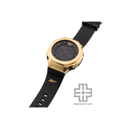 Reebok United RV-UNI-G9-S2PB-B2 Warrior Black Gold PU with SS Buckle Unisex Digital Watch | 44MM | 10ATM | 2Y Warranty Reebok United RV-UNI-G9-S2PB-B2 Warrior Black Gold PU with SS Buckle Unisex Digital Watch | 44MM | 10ATM | 2Y Warranty