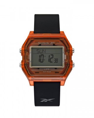 Reebok Nerd RV-VNE-U9-PZIB-BB Transparent Rich Ochre Case Black ABS Silicone Strap Digital Dial Unisex Watch