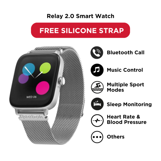 Reebok Relay 2.0 Silver Call Function and Fitness Trackers | Multiple Sports Modes | Unisex Smart Watch Reebok Relay 2.0 Silver Call Function and Fitness Trackers | Multiple Sports Modes | Unisex Smart Watch