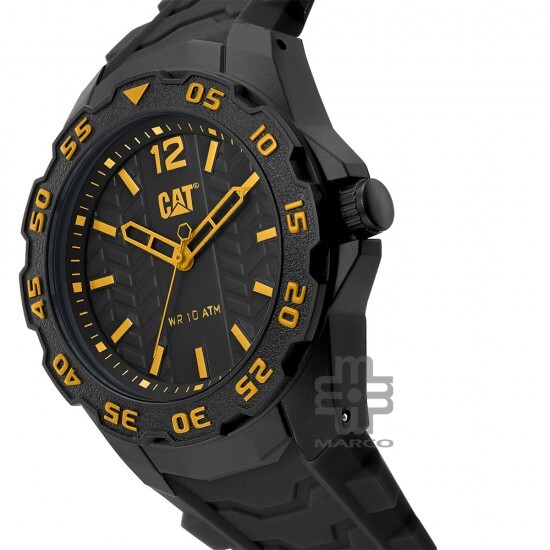 Caterpillar MOTION TB-111-21-137 | Black Yellow | Rubber Strap | 44MM | 2Y Warranty