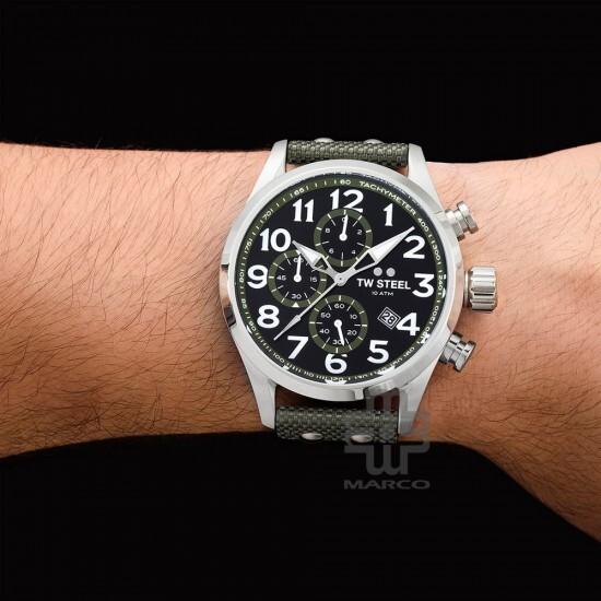 TW Steel VS24-48MM Army Green Textile Band Men Watch