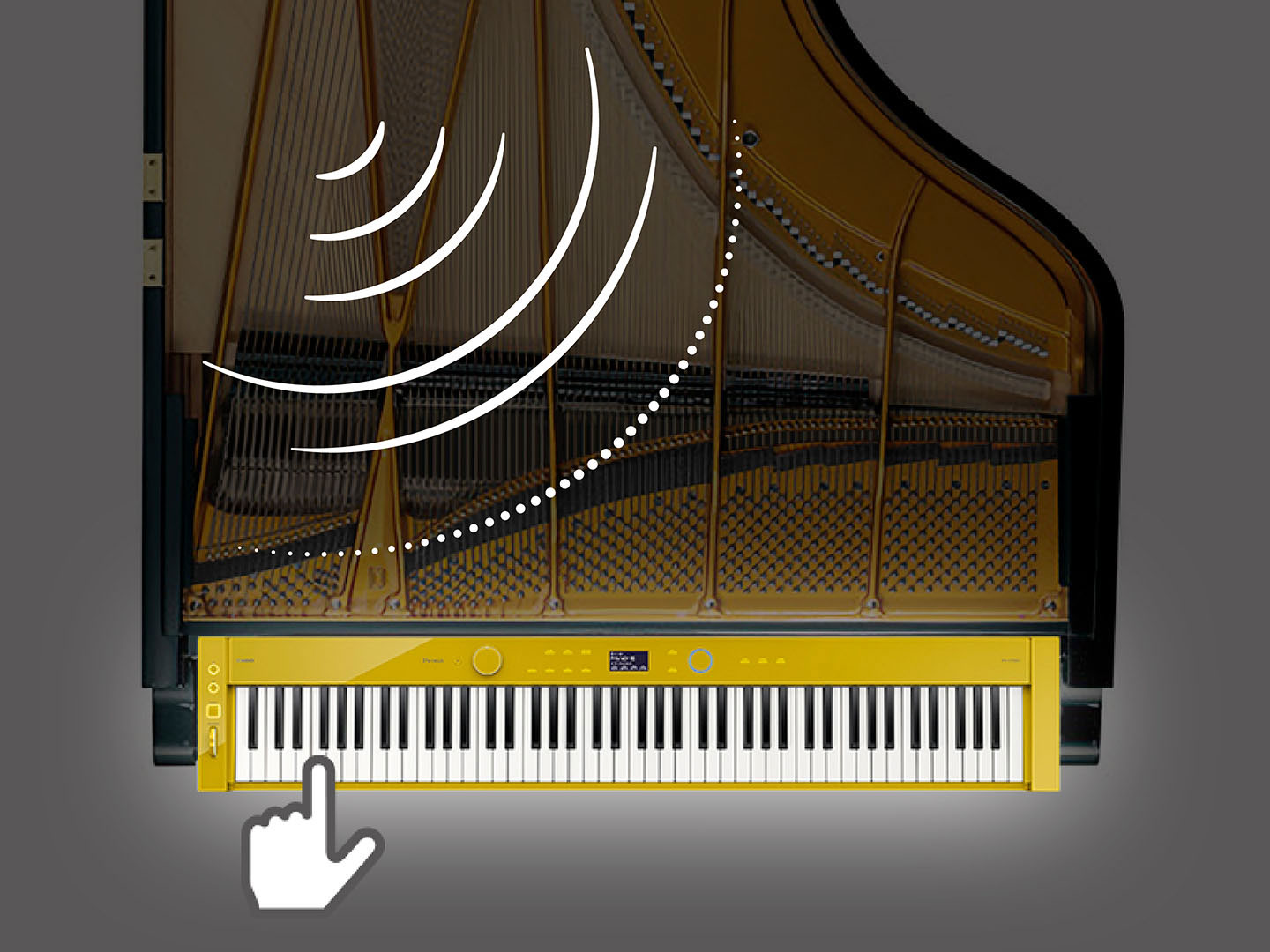 The finely balanced sound and precise localization of a grand piano.